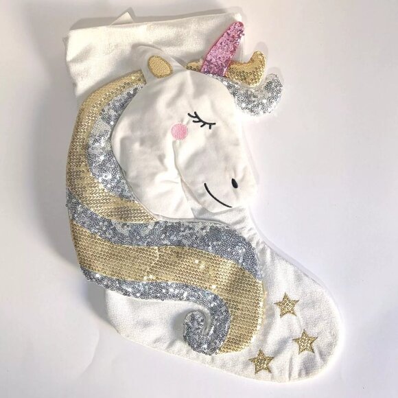 Cracker Barrel Sequin Sparkle Unicorn Christmas Stocking 16" - Picture 1 of 3